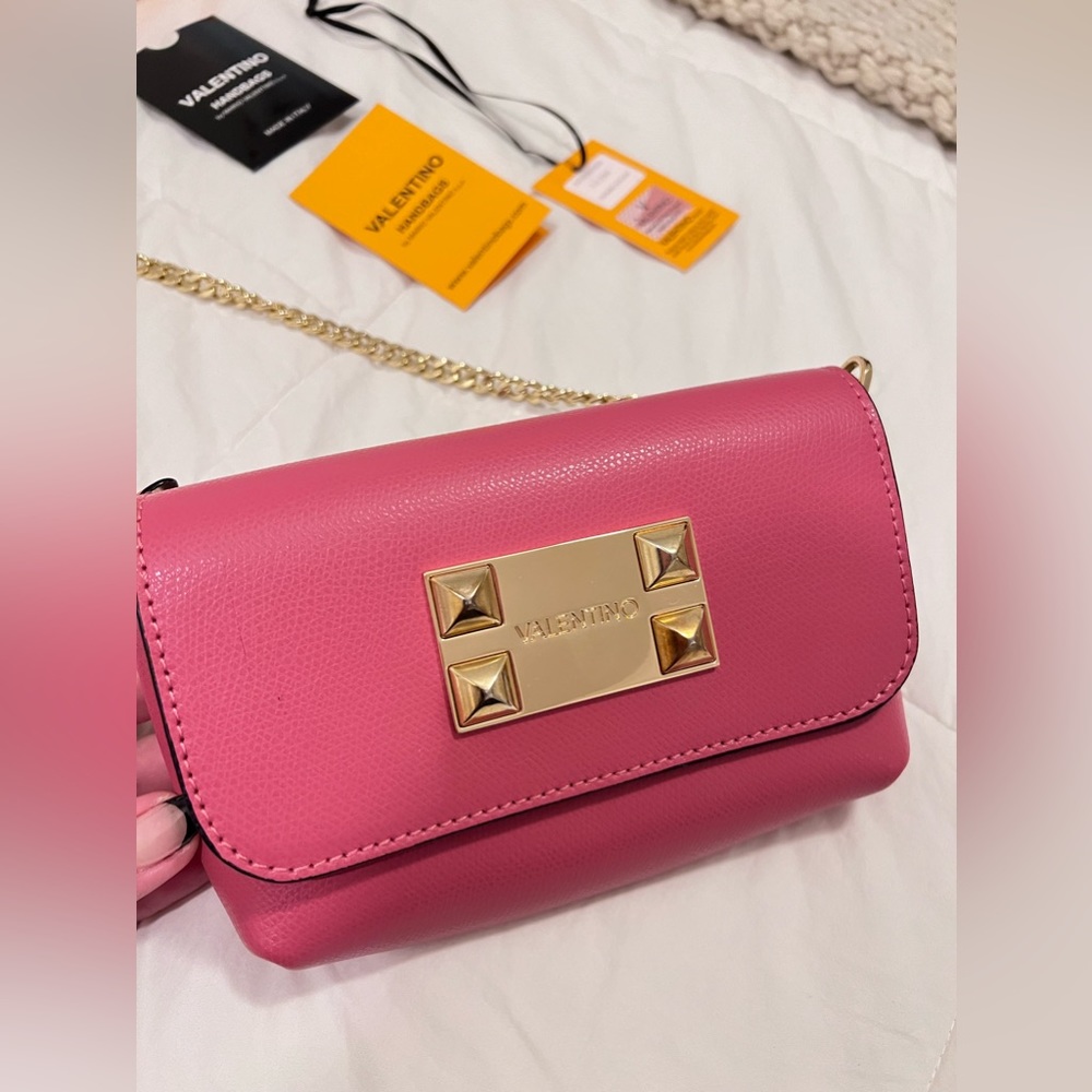 Valentino Pink Sorbe Handbag, Crossbody Gold Chain